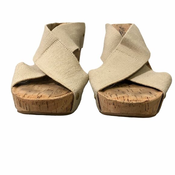 Lucky Brand Cork Wedge Womens 8.5 M Slip Ons Straps Beige Miller 2 Mules - Picture 5 of 10